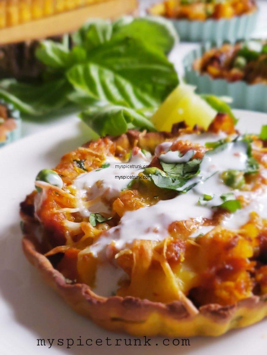 Matar Roti Pic Missi Roti Tart with Aaloo Gobhi Matar filling - myspicetrunk